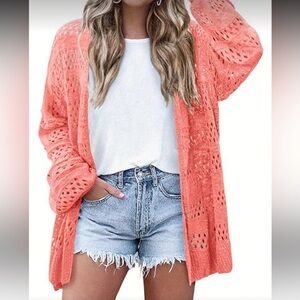 Women's Coral Open Knit Sweater